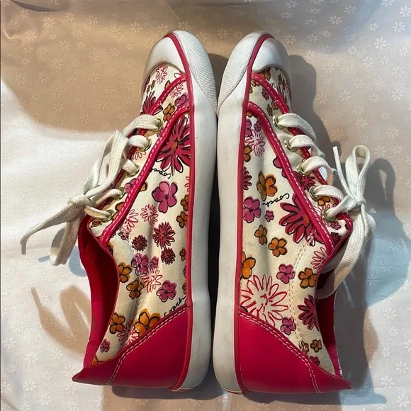 COACH Pink and White Sneakers Floral Canvas Design Laces EUC - Picture 8 of 13